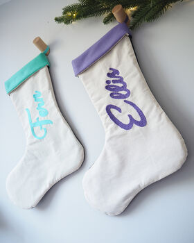 Personalised Cotton And Felt Christmas Stocking, 2 of 7