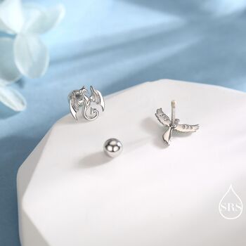 Mismatched Dragon And Phoenix Screw Back Earrings In Sterling Silver, 2 of 10