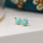Aqua Fire Opal Stud Earrings In Sterling Silver, thumbnail 1 of 11