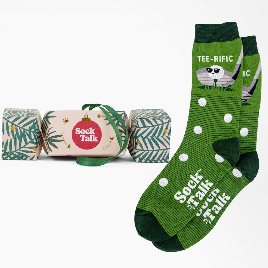 Teerific Golf Socks Cotton Men's Christmas Cracker Hanging Tree Decoration, 1 of 5