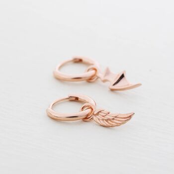 Mismatched Angel And Demon Wing Huggie Hoop Earrings In Sterling Silver, 7 of 11
