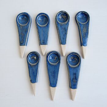 Handmade Small Pottery Blue \Brown Salt Or Spice Spoon, 4 of 9