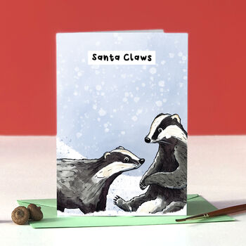 Santa Claws Christmas Badger Pun Card, 6 of 6