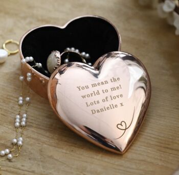 Personalised Rose Gold Heart Jewellery Box, 2 of 3