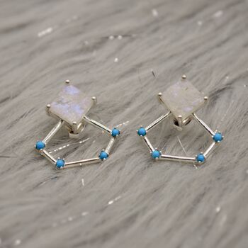 Raw Moonstone, Turquoise Sterling Silver Earrings, 2 of 7