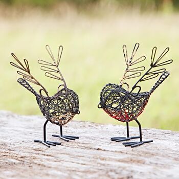 Set Of Two Small Wire Winged Robin Decorative Ornament, 3 of 5