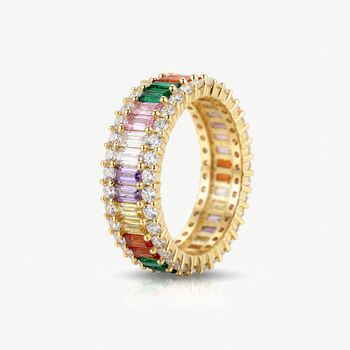 Stacking Rainbow Ring With Colourful Baguette Stones, 2 of 5