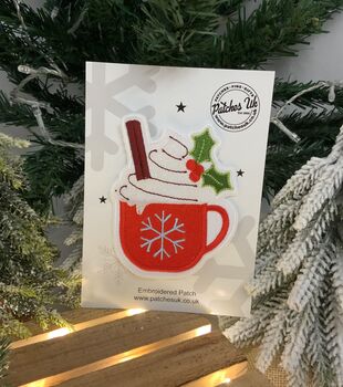 Christmas Hot Chocolate Mug Embroidered Fabric Patch, 2 of 2