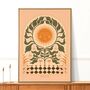 Sunfleur, Boho Sunflower Sun Art Print, Floral Botanical Poster, thumbnail 1 of 3