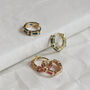Gold Plated Pink Crystal Huggie Earrings, thumbnail 10 of 11
