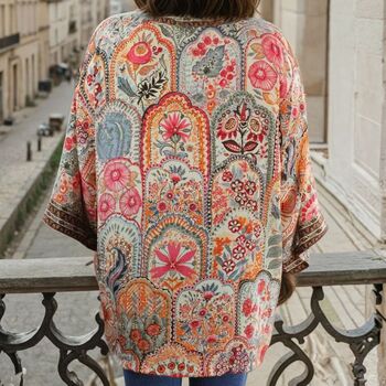 Pink, Orange And Cream Floral Tile Print Viscose Summer Jacket, 2 of 4