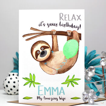 Personalised Sloth 'Relax' Birthday Card For Her, 3 of 11