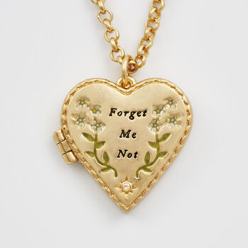 Gold Forget Me Not Heart Locket Necklace, 3 of 9