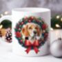 Personalised Beagle Christmas Wreath Dog Mug, thumbnail 1 of 2