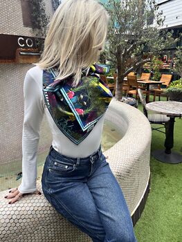 Limited Edition Under The Neon Moon Bright Tropical Animals And Trees 100% Silk Satin Scarf, 5 of 8