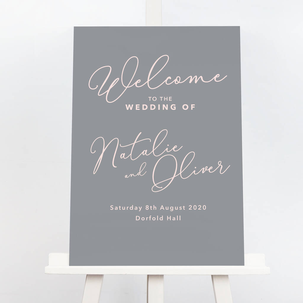 Image of Natalie Grey And Blush Pink Wedding Welcome Sign
