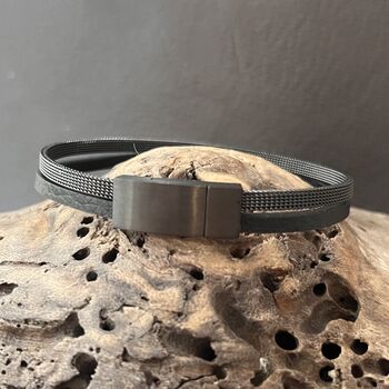 Double Banded Steel And Leather Bracelet | Men's Gift, 2 of 4