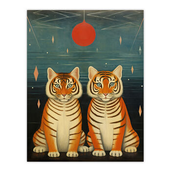 Tiger Twins Tea Party Cute Animal Cubs Wall Art Print, 6 of 6