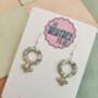 Silver Feminist Sign Glitter Earrings / Girl Power Jewellery / Empowered Woman Statement / International Women's Day Gift, thumbnail 5 of 5