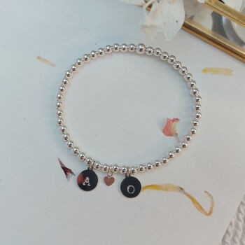 Sterling Silver Personalised Initial Disc Charm Stretch Bracelet, 4 of 7