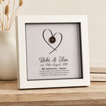 Personalised 8th Anniversary Gift Framed Bronze Heart, 4 of 11