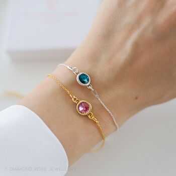 Birthstone Bracelet – Birthday Gift For Mum, Sister Or Friend 925 Sterling Silver, Gold, 9 of 10