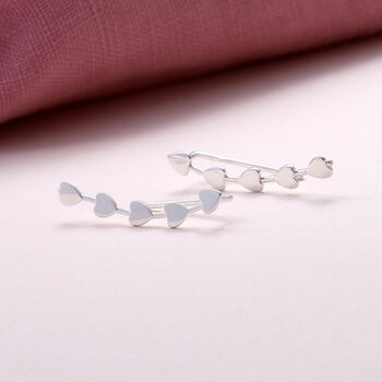 Sterling Silver Five Hearts Earring Climbers, 3 of 3
