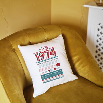 Personalised 50th Birthday Gift 1974 Cushion, 8 of 9