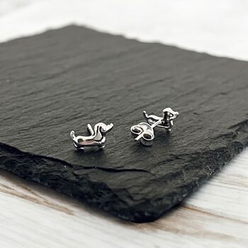 Sterling Silver Dachshund Puppy Stud Earrings, 3 of 9