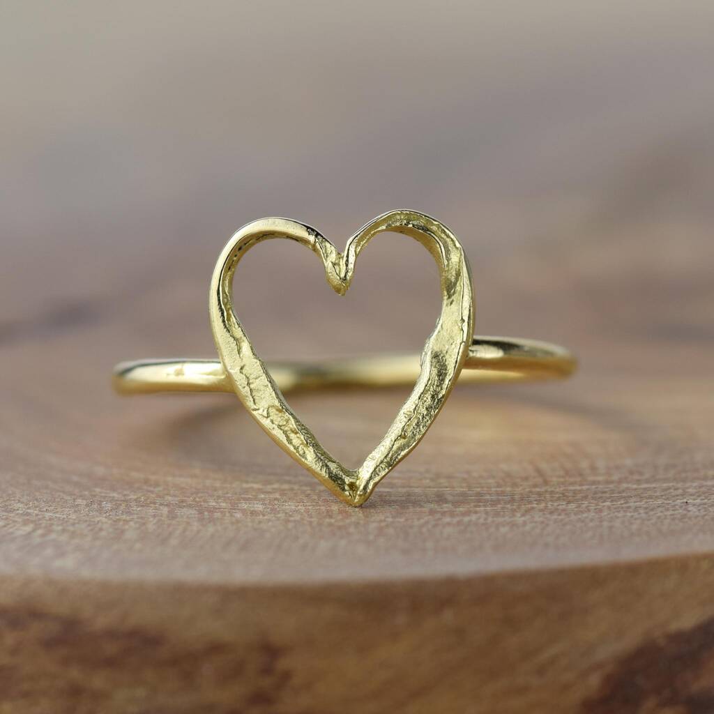 Small Open Heart Textured Ring Solid 9ct Gold, 1 of 8