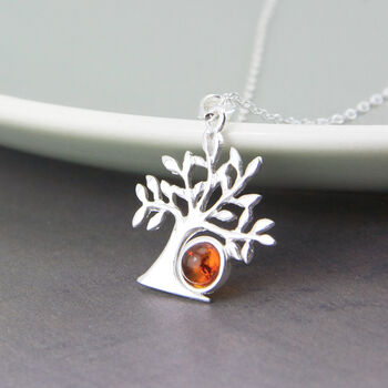 Sterling Silver Amber Tree Of Life Necklace, 2 of 5