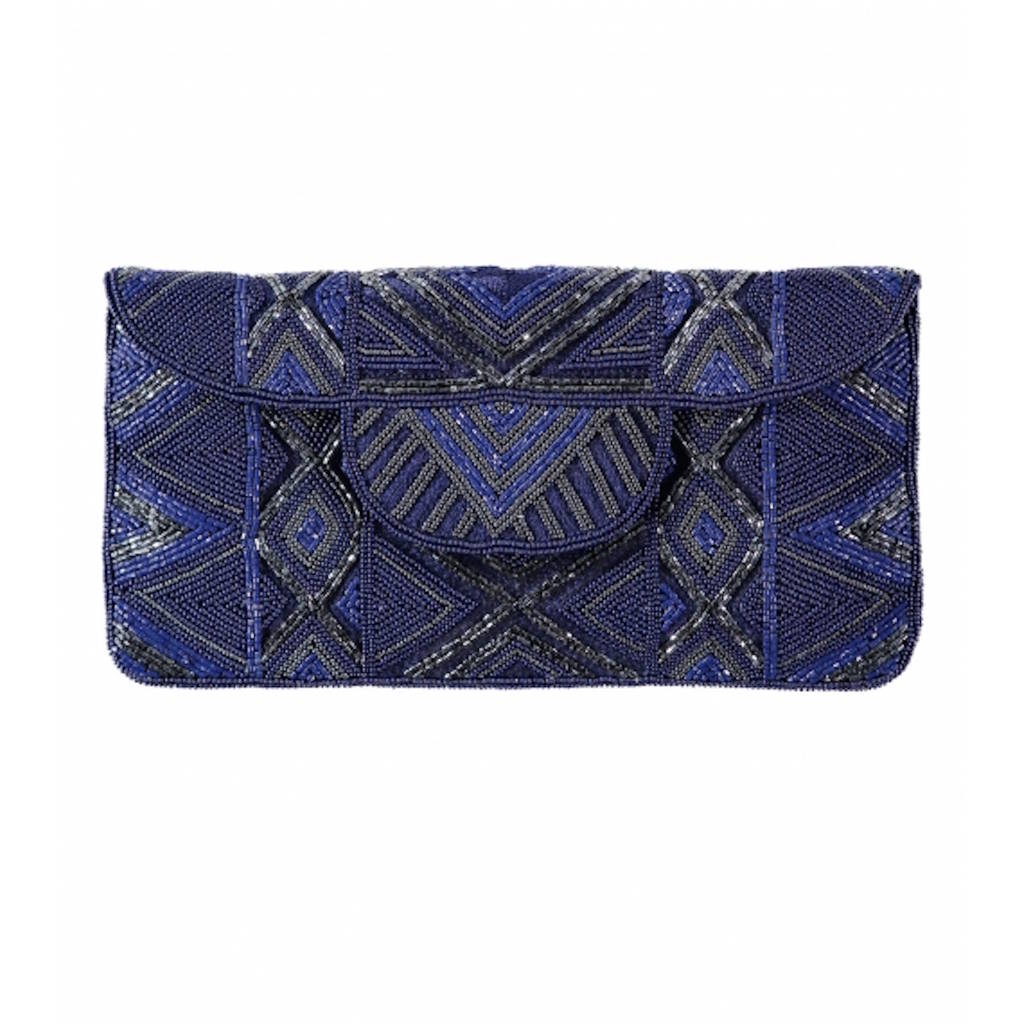 black and blue clutch bag