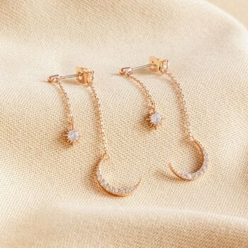 Crystal Star And Moon Double Drop Earrings, 5 of 11