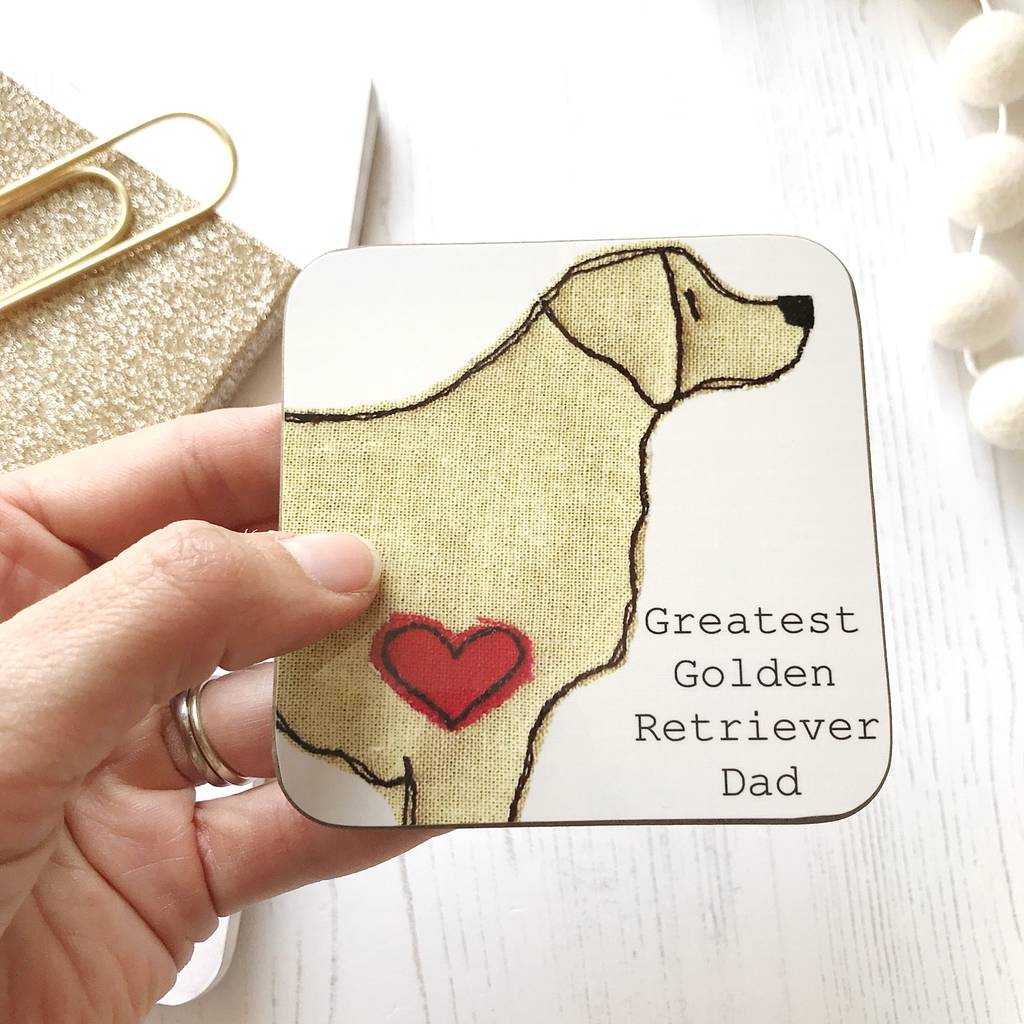 golden retriever dog parent coaster gift by ren and thread 