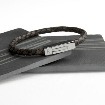 Personalised Men's Leather Bracelet With Tube Clasp, 2 of 5