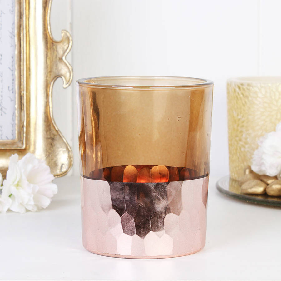 beaten copper candle jars by dibor