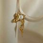 Flow Asymmetric Gold Plated Pearl Long Earrings, thumbnail 3 of 6