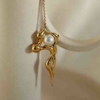 Flow Asymmetric Gold Plated Pearl Long Earrings, 3 of 6