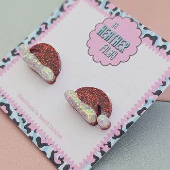 Christmas Santa Hat Glitter Resin Studs, 4 of 4