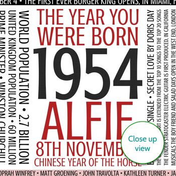 Personalised 70th Birthday Print Gift Year Facts 1954, 3 of 11