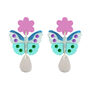 Butterfly Flower Dangle Earrings In Blue, thumbnail 2 of 2