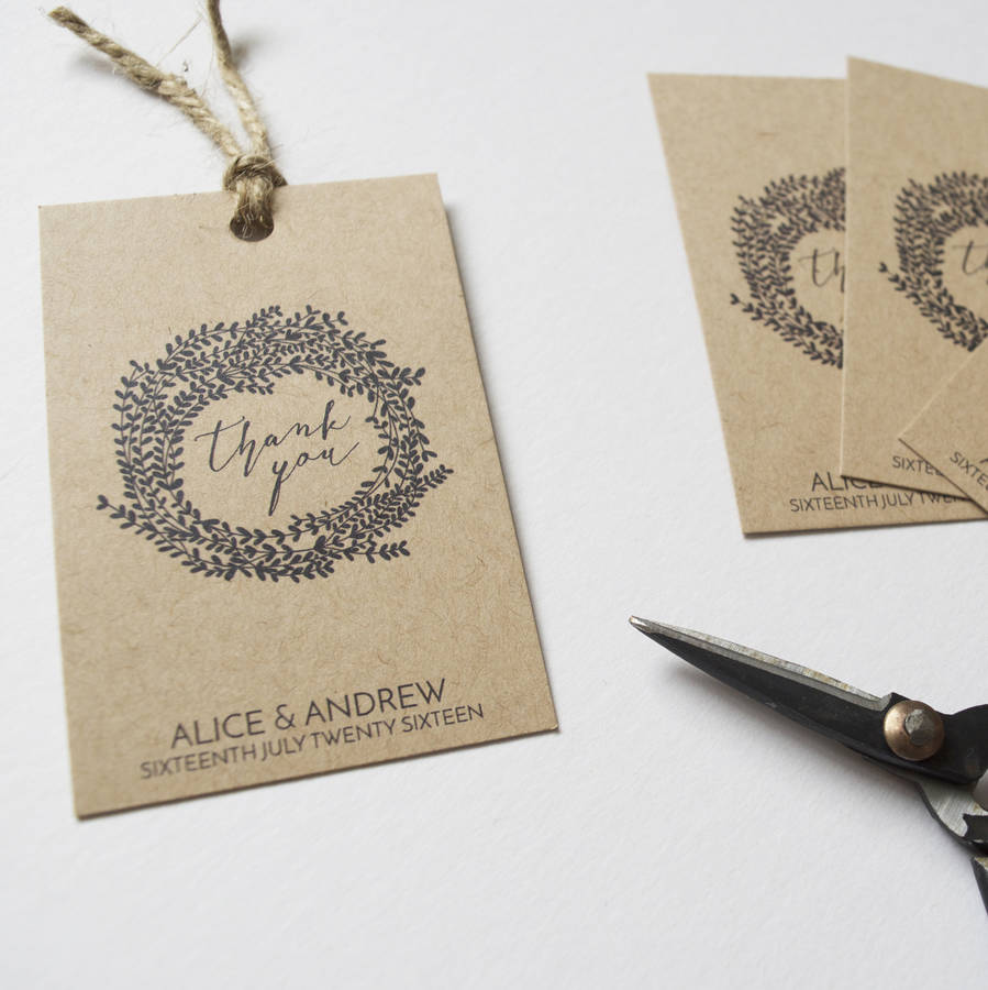 Personalised Wreath Wedding Favour Tags By Wonderland Invites Personalised Wreath Wedding Favour Tags