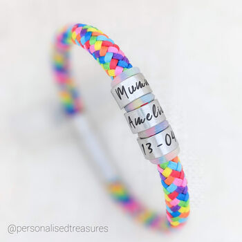 Women's Rainbow Cord Bracelet With Personalised Rings, 2 of 6