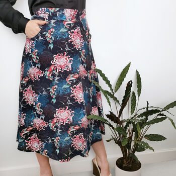 Annie Linen Blend Midi Skirt Koi Print, 4 of 8