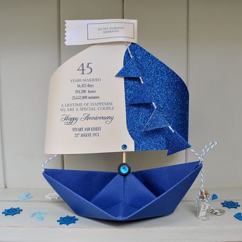 45th Sapphire Wedding Anniversary Paper Sail Boat Card, 8 of 9