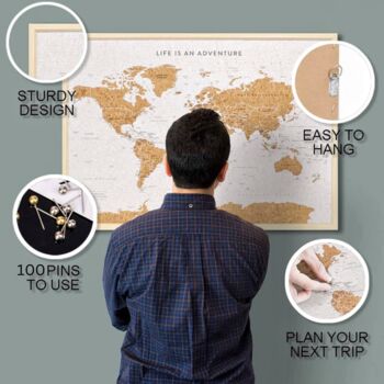 Push Pin World Map Board Travel Gifts, 6 of 12