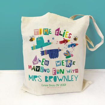 Personalised Time Flies With A Fun Teacher Bag, 2 of 9