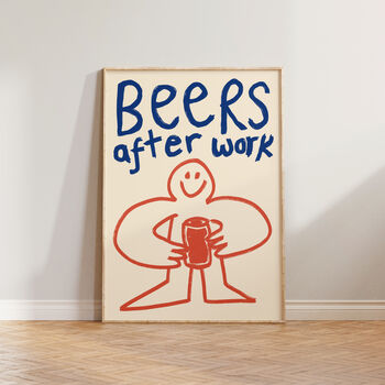 Beers After Work Doodle Kitchen Wall Art Print, 5 of 11