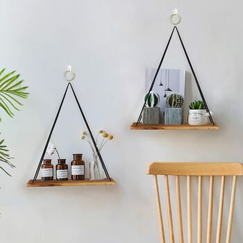 Floating Hanging Wood Shelves Set Of Two, 2 of 4