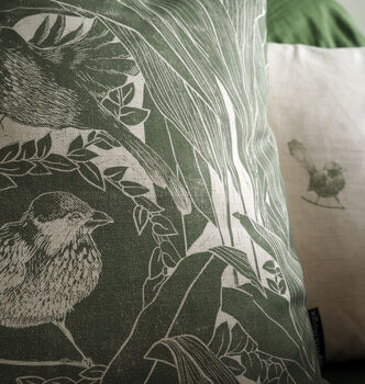 Birds And Aspidistra Pair Of Block Printed Cushions, 3 of 7